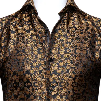 Nova luksuzna Zlatna svilene košulja Muška Vintage košulja, dugi rukav Paisley s cvjetnim uzorkom Proljeće i Jesen Svakodnevno Maksi haljina Za zurke Muški Barry.Wang