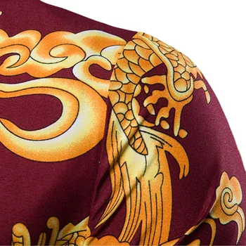 Nova muška košulja dugih rukava Однобортные muške košulje Svakodnevne uske majice u kineskom stilu, sa po cijeloj površini Zmaj Camisas Hombre 4XL