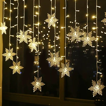 Novi Božićni Ukras Zavjese Pahuljica Niz LED Svjetla Trepere Svjetla Zastor je Svjetlo Vodootporan za Vanjsku Rasvjetu stranke