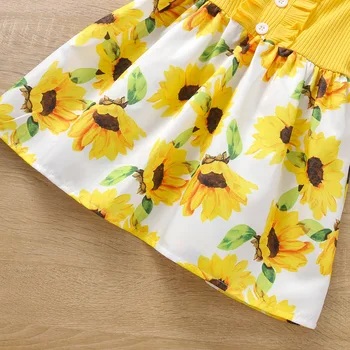 Odjeća za novorođenčad djevojke Slatka dječja haljina za odmor s cvjetnim uzorkom suncokreta za djecu od 12 do 24 mjeseci dugi rukav trapeznog oblika dužine do koljena