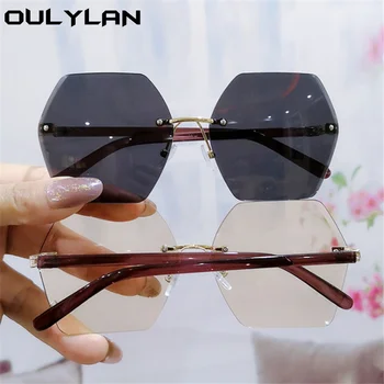 Oulylan 2021 Sunčane naočale rimless Ženska moda Poligon Gradijent je Sunčane Naočale Ženske ružičaste Naočale Rezanje Leće Nijanse UV400