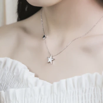 PRC9 925 Sterling Srebra dvostruke Zvijezde Privjesci Ogrlica Modni Elegantne Ogrlice Fin Nakit za žene