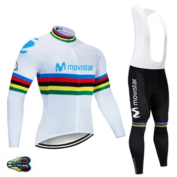 Plavi tim MOVISTAR Kit lančanik odjeće dugih rukava 20D Ropa Ciclismo Biciklistička odjeća MTB Bicikl Dres s dugim rukavima Muška odjeća