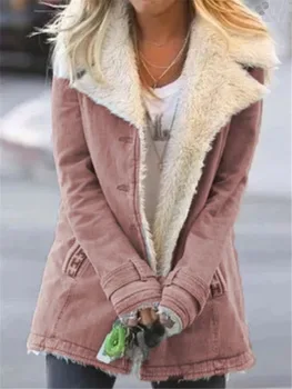 Plus baršun gusta topla pamučna jakna za žene 2021 Jesen-zima Nova moda Kaput s odbačenost ovratnik