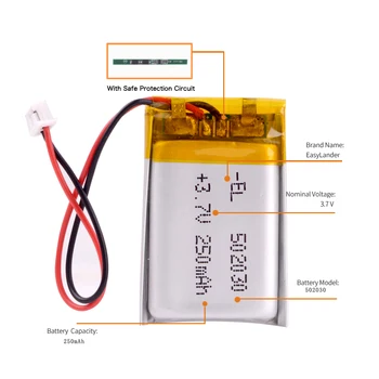 Polimer litij-ionska baterija 3,7 U 502030 JST1.25 2 P 250 mah za bežične slušalice video snimač