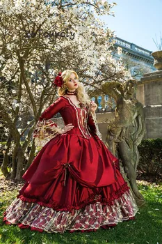 Princeza je Srednjovjekovna Fantazija Bujna haljine Victorian Halloween maskenbal Haljinu za prom Loptu haljina Kraljica Bogata Crveno slatko 16 Haljina