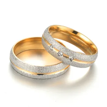 Pročišćavati Kubni Cirkonij Par Prstenova 6 mm, Zlatne Boje Od Nehrđajućeg Čelika Modni Angažman Vjenčano Prstenje za žene i Muškarce Vintage nakit