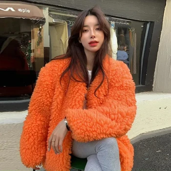 Rimocy Narančasta kaput od umjetnog krzna Ženske 2021 Jesen zima s otvorenim ispod Toplo krzneni prsluk slobodna Ženska gornja odjeća u korejskom stilu Ženska
