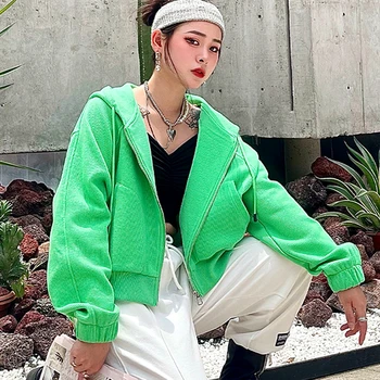 Slatka djevojka Green Farm Osmijeh Hip - hop Hoodies munje Ženska jakna i Kaput Jesen Novi Stil Punk Ulica odjeća Kawai Odjeća za mlade