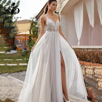 SoDigne Jednostavnu vjenčanicu u Boho stilu, seksi haljina s V-izrez, čipke top s otvorenim leđima, djeveruša haljina, elegantan ženski vjenčanica