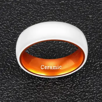 Sportski Polirane Bijeli Keramički Prsten Širine 8 mm za Mlade s narančastim tonovima, Anodizirani Aluminijski Umetak, otporan na ogrebotine Veličina 6-13