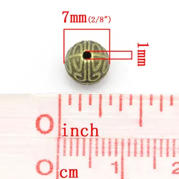 Stezni Perle od цинкового legure Loptu s uzorkom od antičkih bronce, premaz u Boji,Promjera oko 7 mm, Otvor:Oko 1 mm,9 kom. novi
