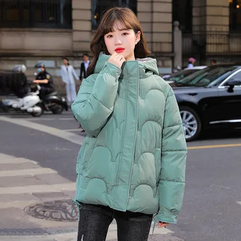 Svakodnevno kaput na pamuk obloge Za žene Slobodna munja Korejski jakna s kapuljačom 21 Zimska debela odjeća Žuto-zelena, topla jakna Feminino LD2248