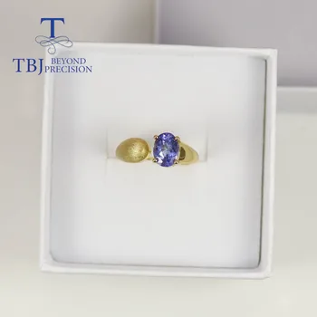 TBJ,1,5 karata prirodni plavi tanzanite ovalni 6*8 mm podesivo donje prsten od 925 sterling srebra elegantan dizajn, fin nakit casual odjeća