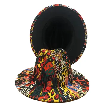 U dvije boje фетровая šešir u boji леопардовая šešir сценическая ženska nova фетровая šešir mješovite boje jazz šešir Фетровая šešir hip-hop zima šešir ženska