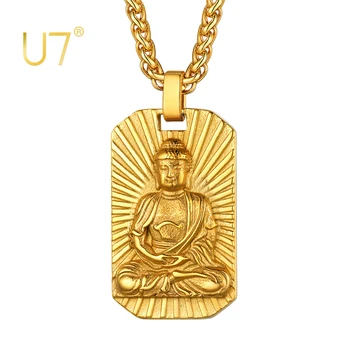 U7 Ogrlica Buddha za muškarce Dječaka tinejdžera Zlatni Lanac Privjesak Budistički Talisman Amulet Nakit
