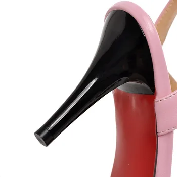 Veliki Veličina Ženske sandale od 7 cm, na visoku petu s oštrim vrhom Crni pink PU Svakodnevno haljina Ured lady remen na щиколотке Ljetna obuća na босоножках