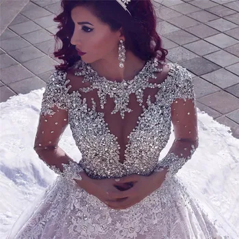 Vestido De Noiva Luksuzno vjenčanicu sa dugim rukavima 2019 Loptu haljina s beaded Dubai Arapske muslimanske vjenčanice vjenčanice