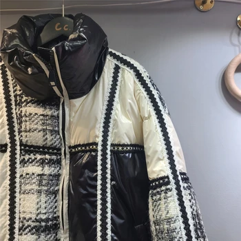 Visoka vrat Patchwork Mornarska pokrivač вязаная dolje jakna za žene Moderan dolje jaknu Boem Vrt zima toplo dolje jakna