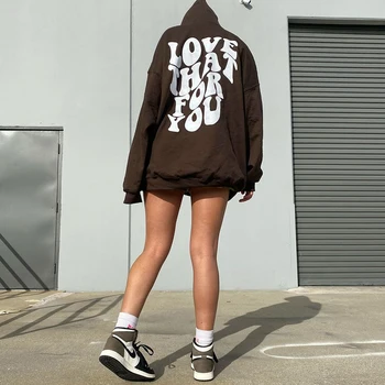 WannaThis Pismo Ispis Donje kaput Plus Size pamučna jakna s kapuljačom hip-hop Kaput Pulover Slobodan odijelo Harajuku Džemper za djevojčice 2021