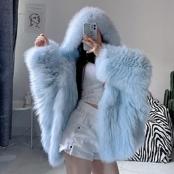Winter Knitted Furry Promašaj Fox Fur Coat Chaquetas De Mujer dlake iz иственного krzna Abrigo Peludo Casaco De Pele Lažni Feminino