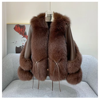 ZDFURS*2021 new sheepskin stitched fox fur coat women ' s short warm fur coat with cotton пуховик ženski kaput 2021