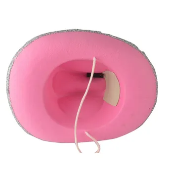 Zapadna Kauboj šešir Pink sa krznom Djevojke Žene Roza Kaubojske šešire Vruće Kaubojske šešire Cosplay Rekvizite Odijelo s perjem Osjetio kape