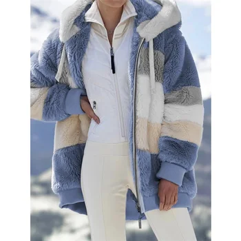 Zimska ženska jakna Funky od samta patchwork jakna zip džep Zimska jakna sa kapuljačom Klasicni Slobodna dugih rukava Plus veličina Donje gornji kaput