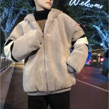 Zimski kaput od vune za muškarce korejski moda boje, ton plus baršun fat free studentski s kapuljačom pliš tople muške svakodnevne jakne