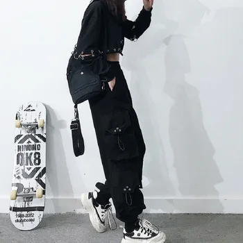 Ženske gotički Crne Hlače-teretni Ženske široke Ulica odjeća Harajuku Prevelike Punk-hlače za trčanje za žene Hip-hop Trgovački centar Goth, Emo