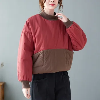 Ženske svakodnevne zimski kaputi Novi dolazak 2021 Korejski Stil Vintage Šarenilo Boja Slobodan debele tople ženske pamučne parkovi 1428