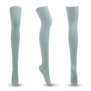 Ženske čarape do koljena do kuka prugasta čvrste čarape, pamuk, pletene čarape do kukova Pleteni visoke čarape preko čarape do koljena