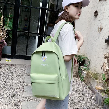 Ženski Casual platna ruksak zelene boje s izvezenim маргариткой, torba na ramenu, Funky Veliki kapacitet, Ulične putne školske torbe za fakultete