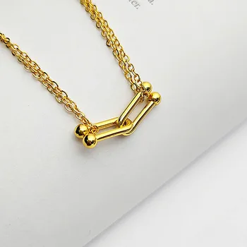 МЕЙРРОЮ Srebra Dvostruki U-Oblika Lanca Gold Ogrlica INS Koreja Stil i Temperament Nakit Za Žene Stranke nakit