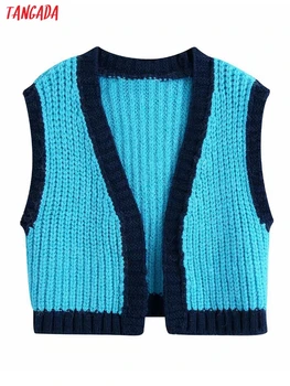 Тангада Za žene 2021 Moda skraćene pletene prsluk, Džemper sa V-izrez bez rukava Ženski prsluk Šik vrhovima BE354