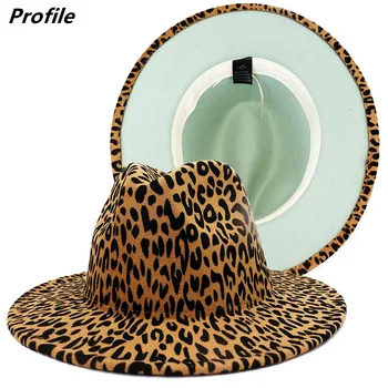 Фетровая šešir s леопардовым po cijeloj površini dna svijetlo zelena muška фетровая šešir s ravnim poljima crno-bijeli jazz šešir je zimski šaren kapu muška